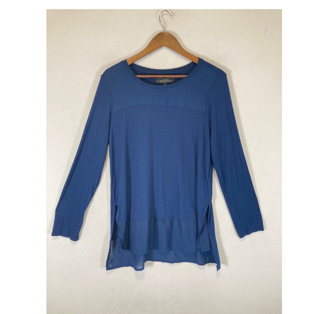 Minimalist Diane Gilman Women Medium Blue Layered Mixed Media Chiffon Hem Tunic